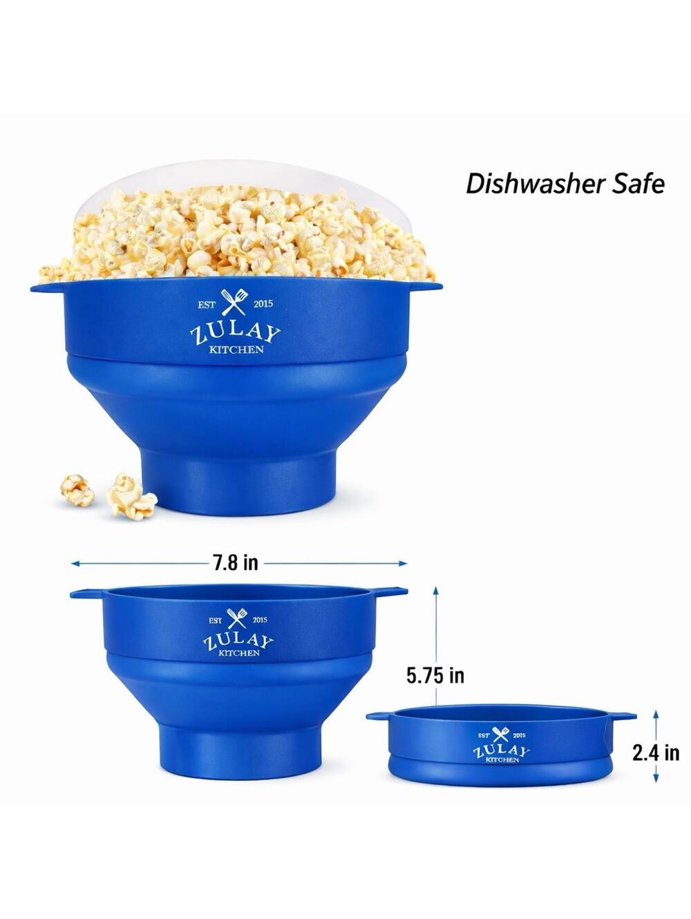 Zulay Kitchen Silicone Popcorn Maker Blue Collapsible Microwave Bowl